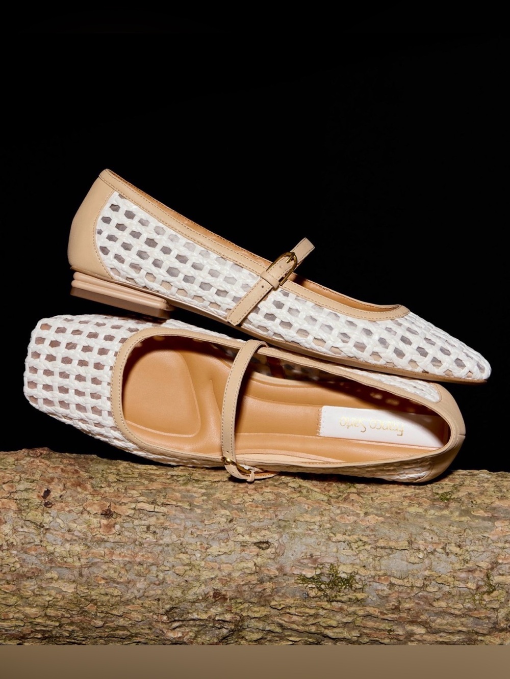 FRANCO SARTO TINSLEY 2 MARY JANE FLATS IVORY WHITE FAUX RAFFIA 6 SEE PICS